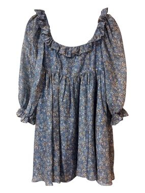 Moxi Boutique Tinsley Blue Floral Babydoll Dress Size S NWT Ruffle